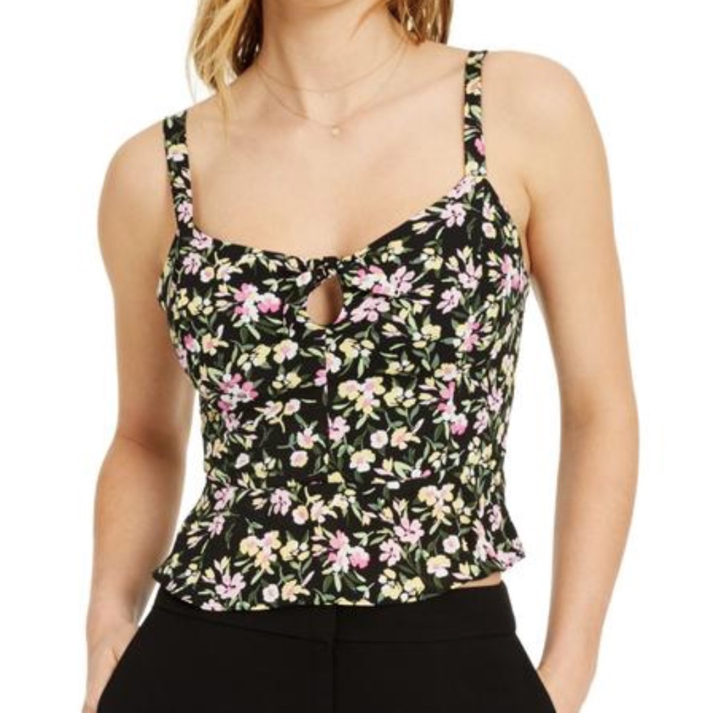 XS BAR III BLACK FLORAL PEPLUM TOP
